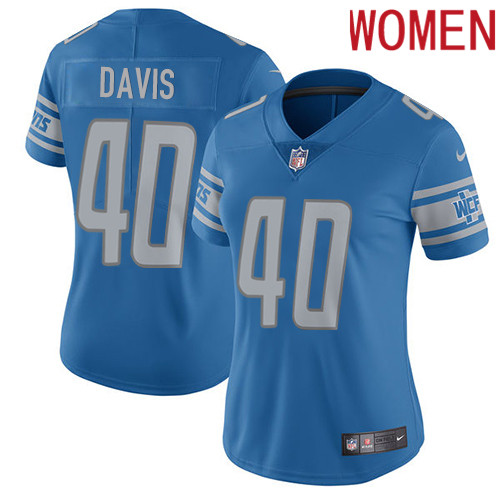 2019 Women Detroit Lions 40 Davis BLUE Nike Vapor Untouchable Limited NFL Jersey